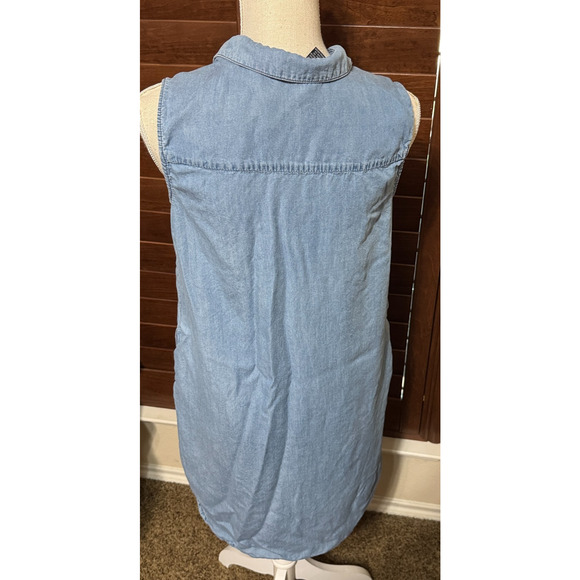 Terre Bleue Lyocell Shirt Dress Button Up Floral Embroidered sz S Chambray - Picture 4 of 6